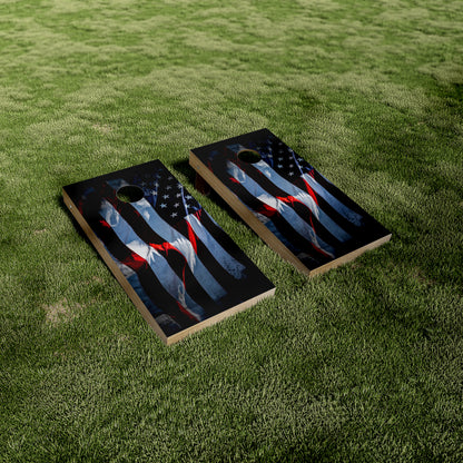 Dark Wavey American Flag Cornhole Vinyl Wraps/Skins