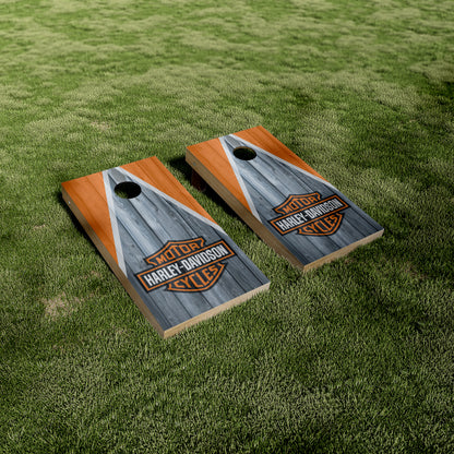 Harley Davidson Shuffleboard Theme Cornhole Vinyl Wraps — Motorcycle-Inspired Peel & Stick Skins