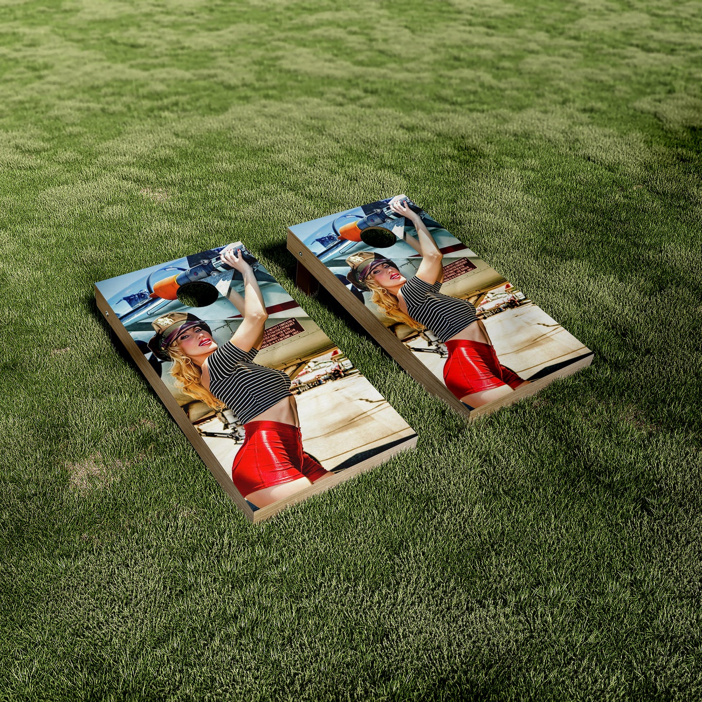 Retro Pinup Model Airplane Cornhole Wraps/Skins