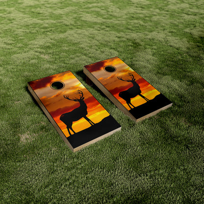 Buck Silhouette Sunset Cornhole Vinyl Wraps/Skins