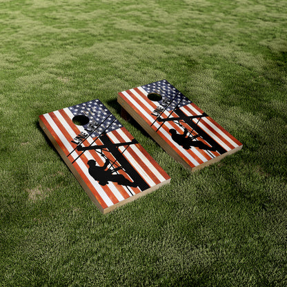 Line Life Line Worked American Flag Cornhole Wraps/Skins