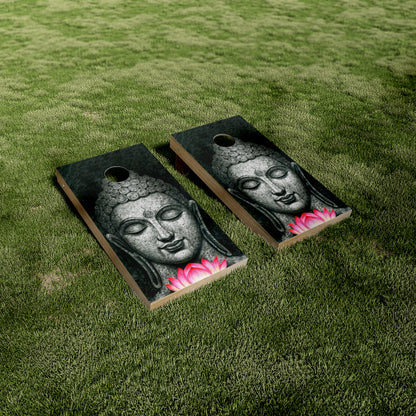 Buddha Statue Pink Flower Cornhole Wraps/Skins