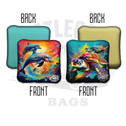 Tropical Dolphins and Sea Turtles Cornhole Bags