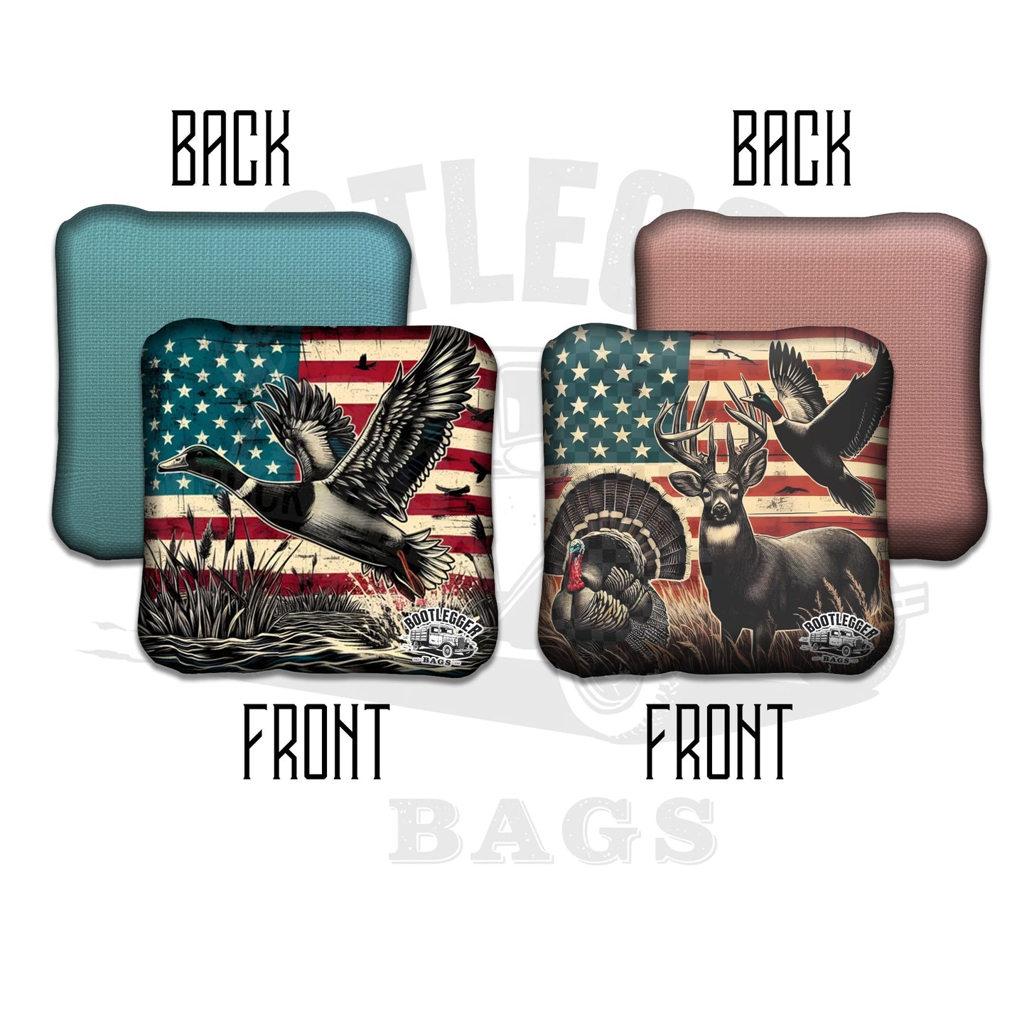 Hunting Deer Turkey and Duck Flag Cornhole Bags