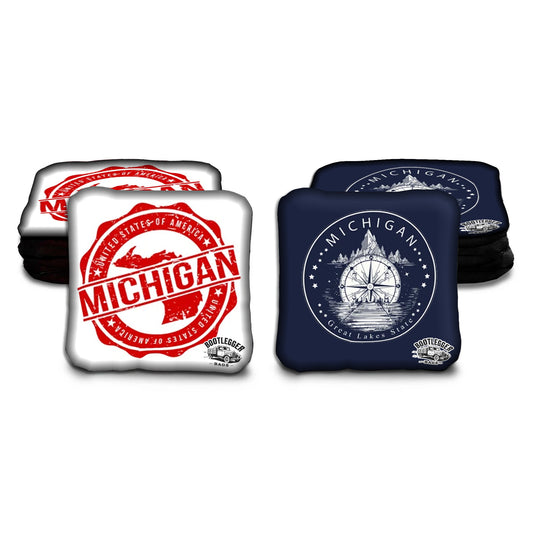 Red and Navy Michigan and Great Lakes Cornhole Bags