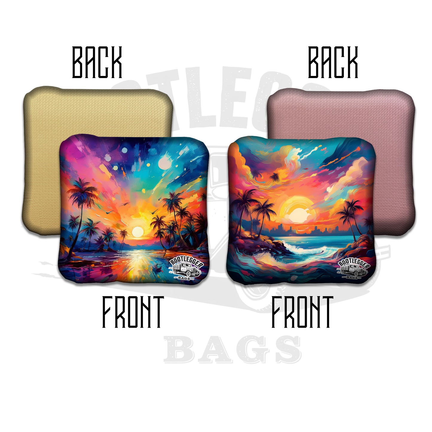 Sunset Island Paradise Watercolor Cornhole Bags