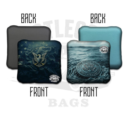 Navy Water Coin Cornhole Bags