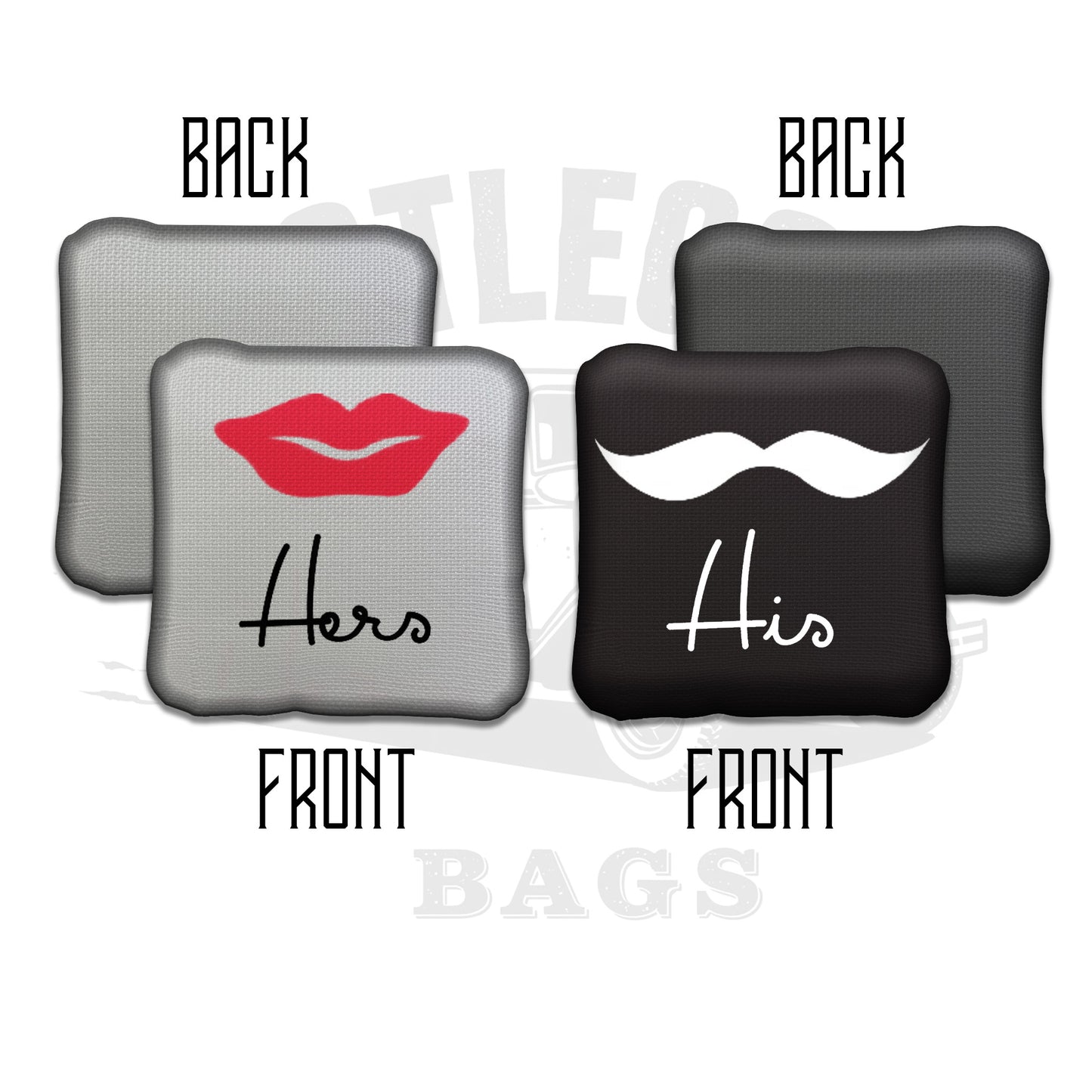 His and Hers Mustache and Lips Wedding Cornhole Bags