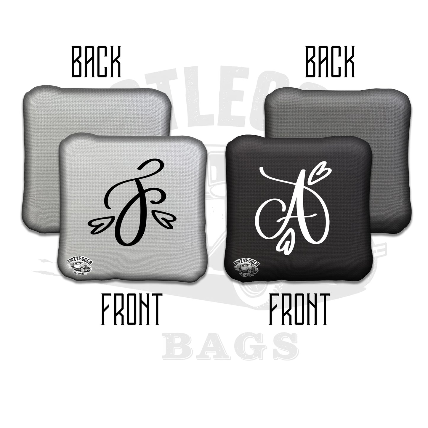 Wedding Monogram with Hearts Cornhole Bags