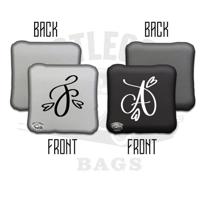 Wedding Monogram with Hearts Cornhole Bags