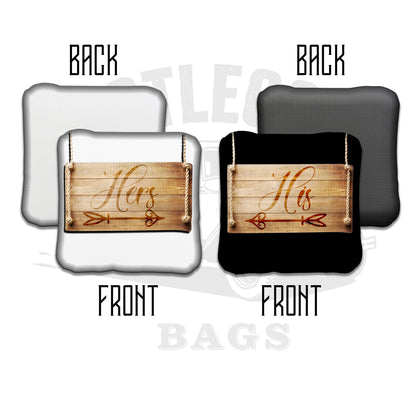 His and Hers Wood Weddding Signs Cornhole Bags