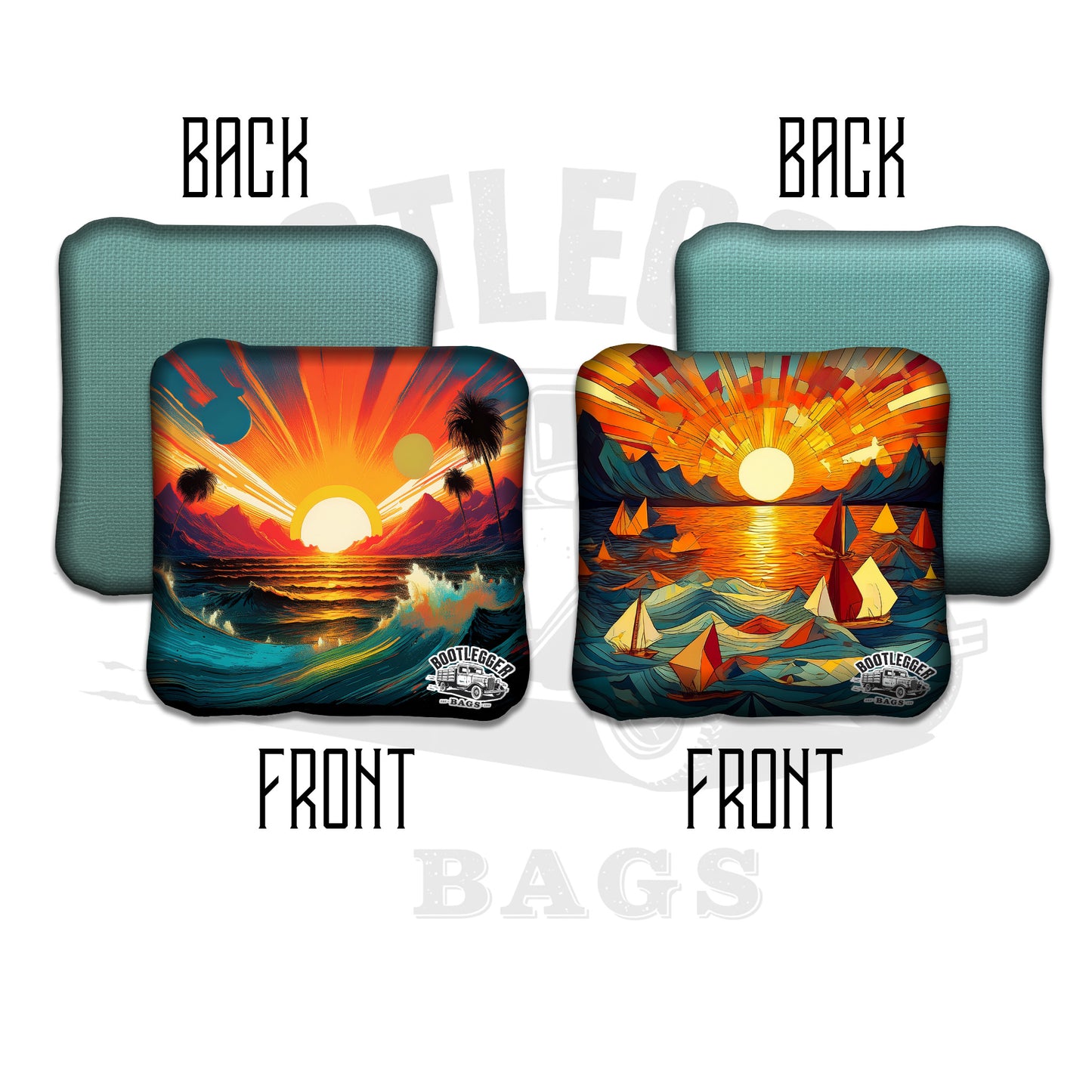 Tropical Ocean Sunsets Cornhole Bags