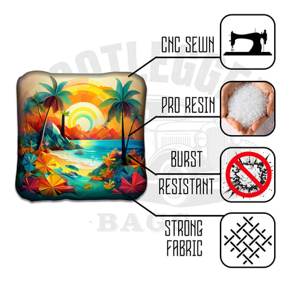 Ocean Sunset and Seashell Cornhole Bags