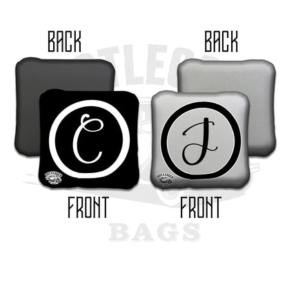 Monogram Wedding Set Black and Grey Cornhole Bags