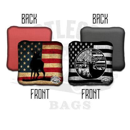 Buck on American Flag Hunting Cornhole Bags
