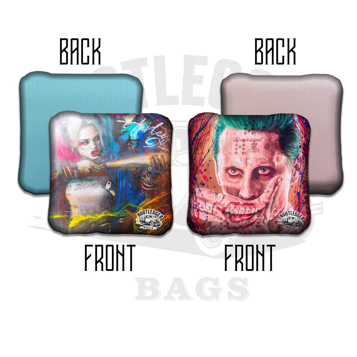 The Joker and Harley Quinn Fan Art Cornhole Bags