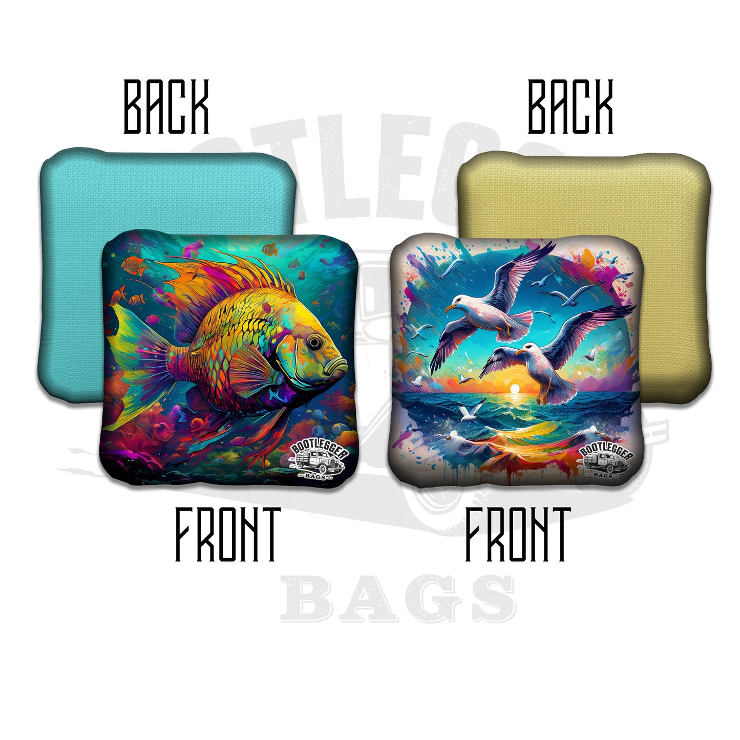 Tropical Fish and Seagulls Watercolor Cornhole Bags