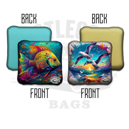 Tropical Fish and Seagulls Watercolor Cornhole Bags