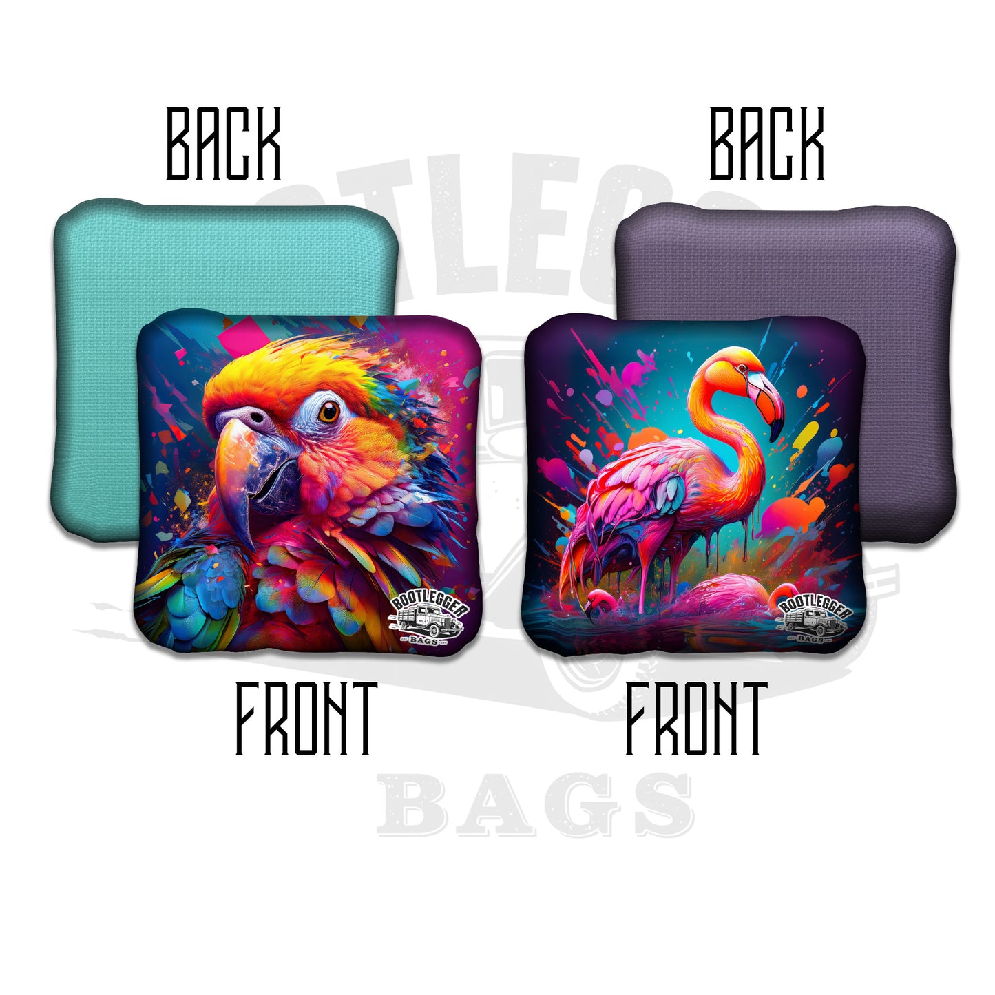 Parrot and Flamingo Watercolor Cornhole Bags