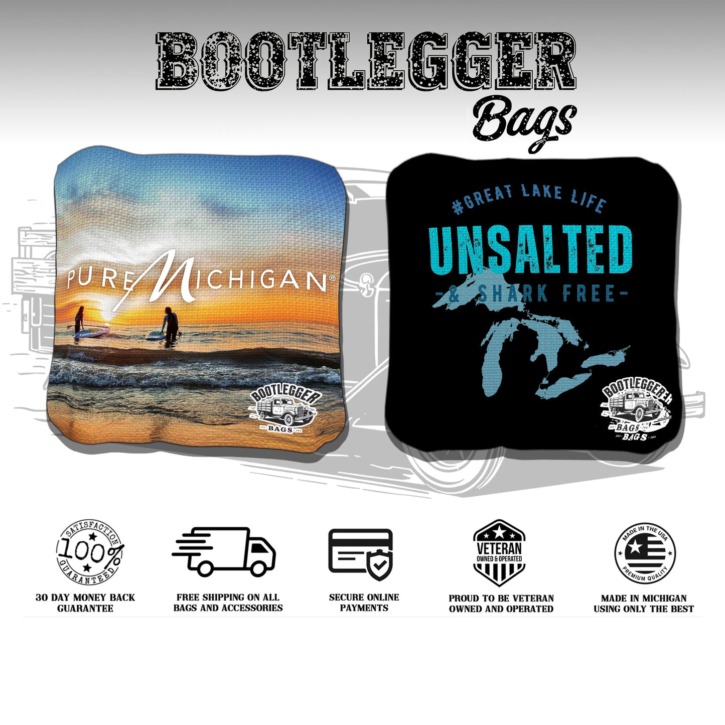Pure Michigan and Unsalted and Shark Free Cornhole Bags