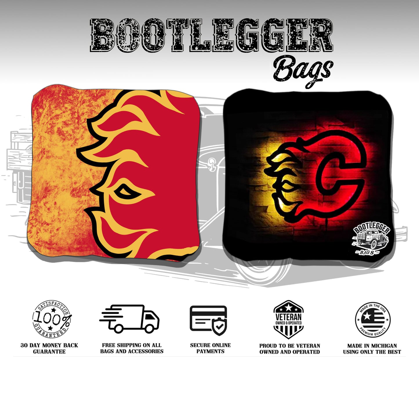 Calgary Flames Fan Art Cornhole Bags