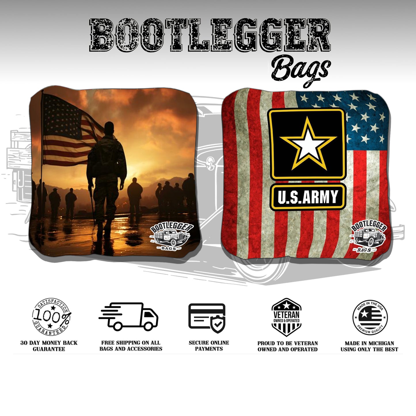 Army Flag and Soldier Sillouette Cornhole Bags