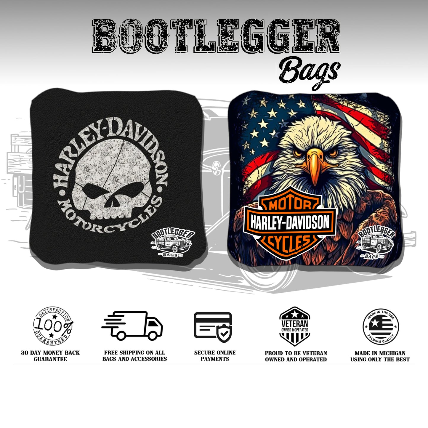 Harley Davidson Eagle and Skull Cornhole Bags