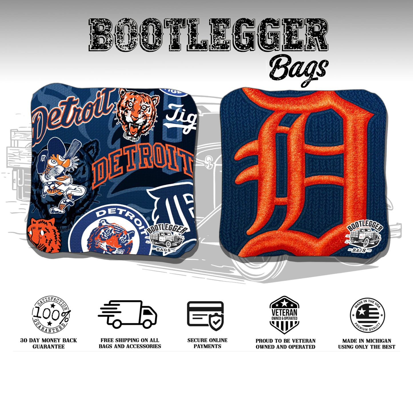 Detroit Tigers Fan Art Cornhole Bags