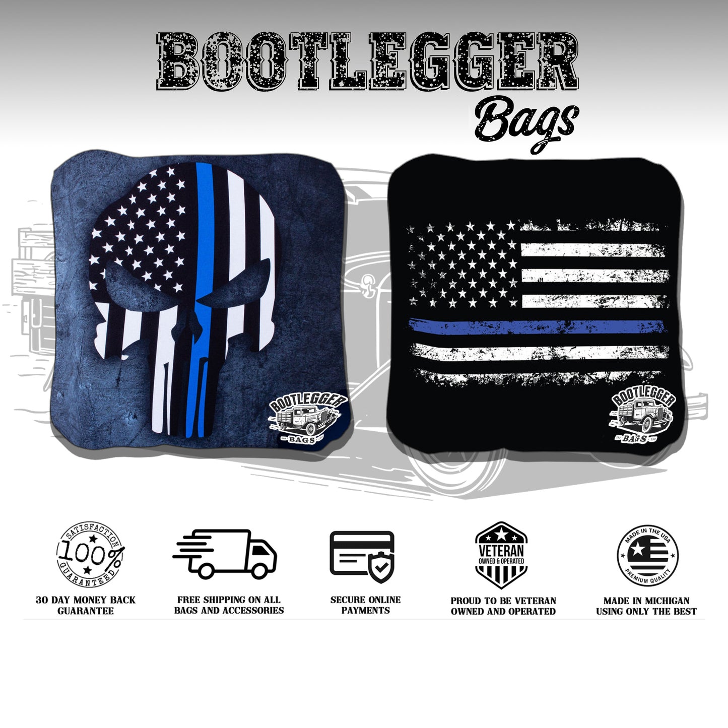 Thin Blue Line Punisher Flag Cornhole Bags