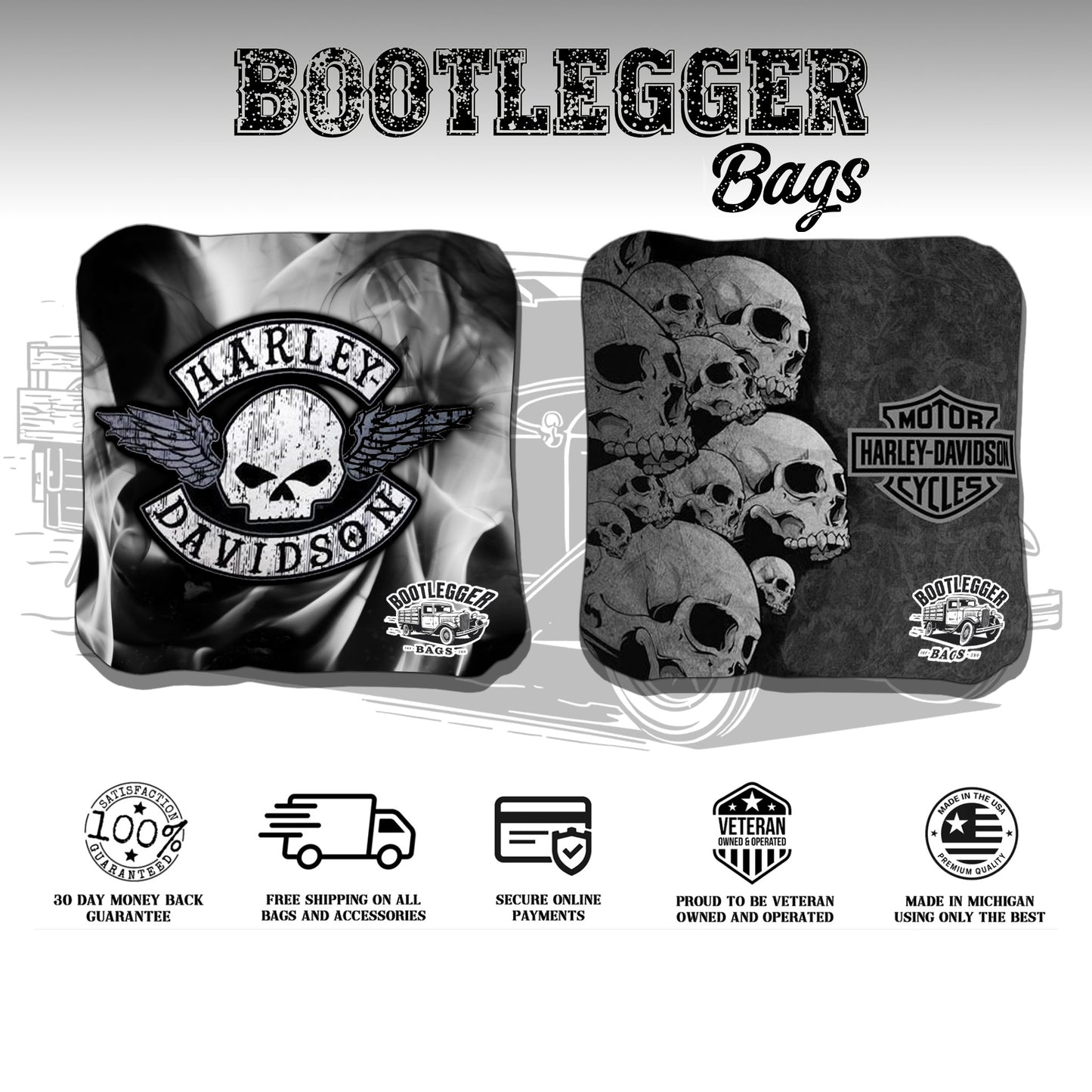 Harley Davidson Skulls and Smoke Cornhole Bags