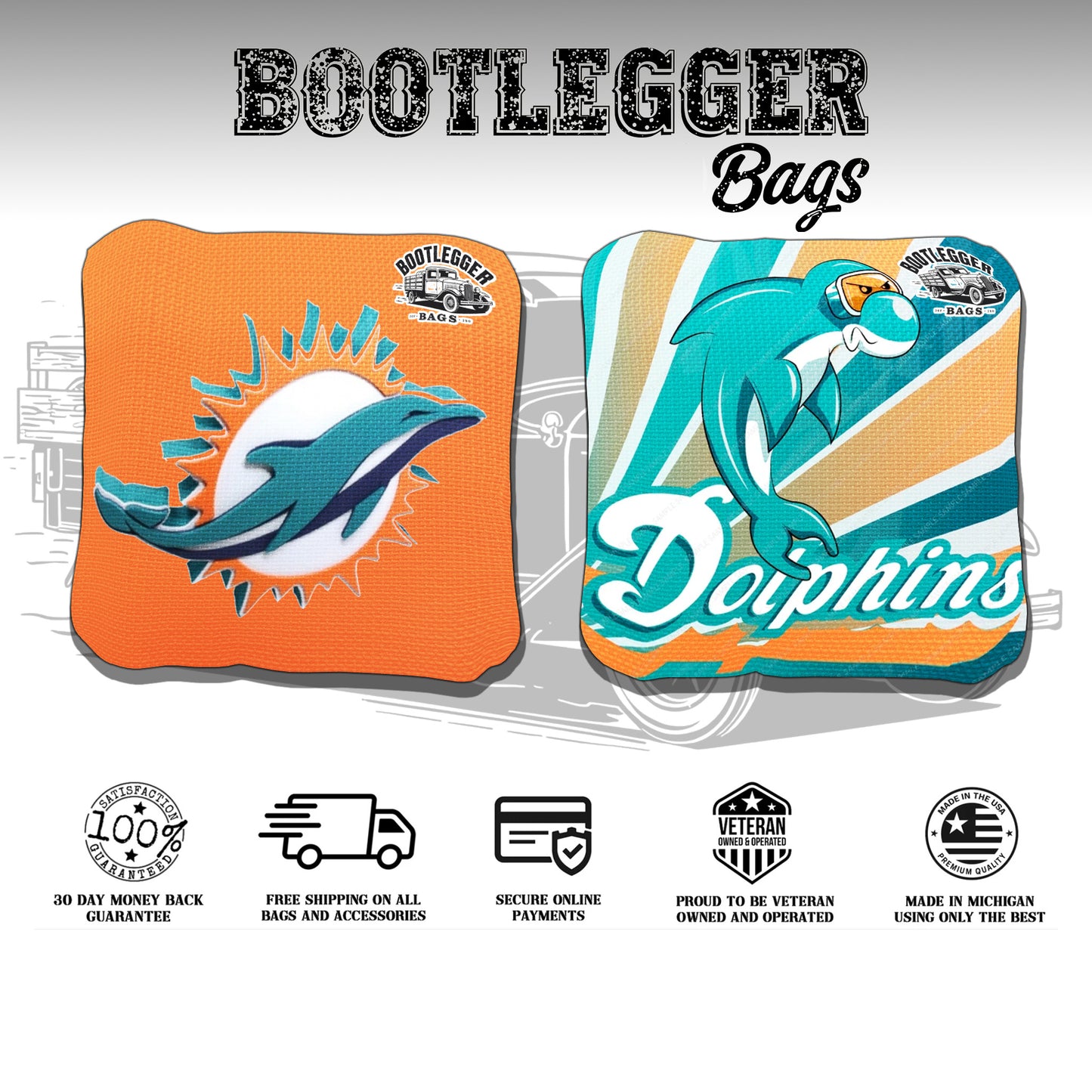 Miami Dolphins Fan Art Cornhole Bags