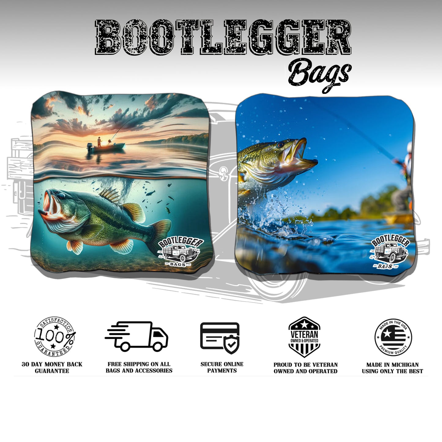 Large Mouth Bass Fishing Cornhole Bags