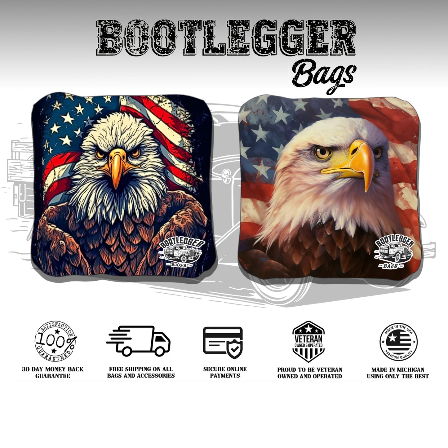RWB American Flag with Eagle Cornhole Bags