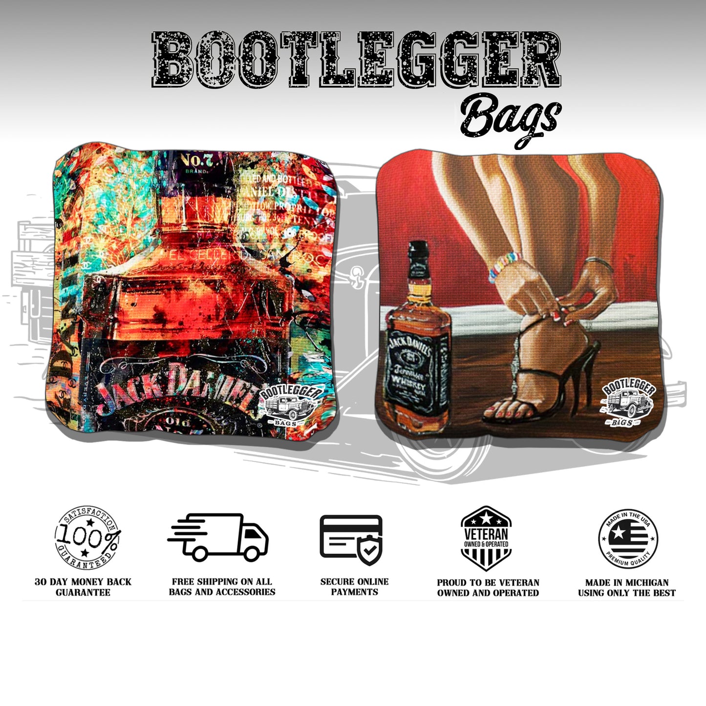 Jack Daniels Fan Art Cornhole Bags