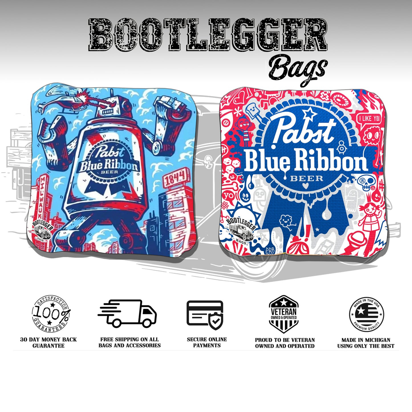 Pabst Blue Ribbon Fan Art Cornhole Bags