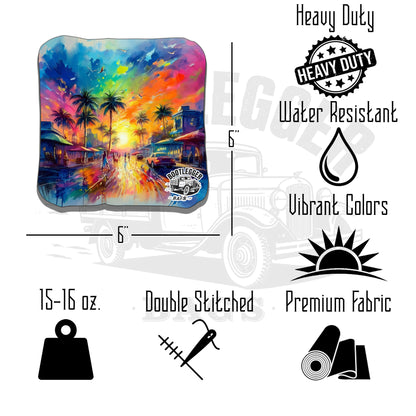Watercolor Beach Town Cornhole Bags