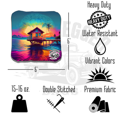 Tropical Beach Oasis Cornhole Bags