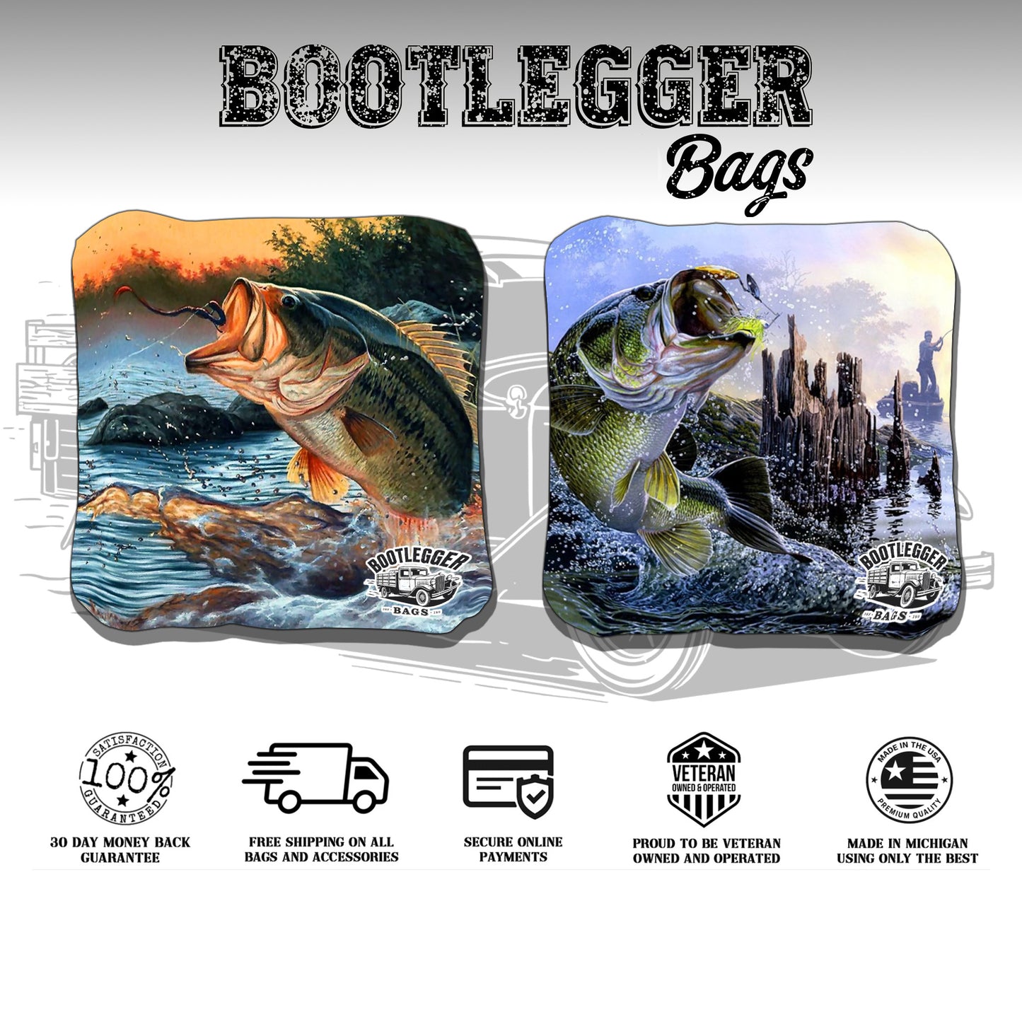 Fish Jumping Out of Water Fishing Cornhole Bags