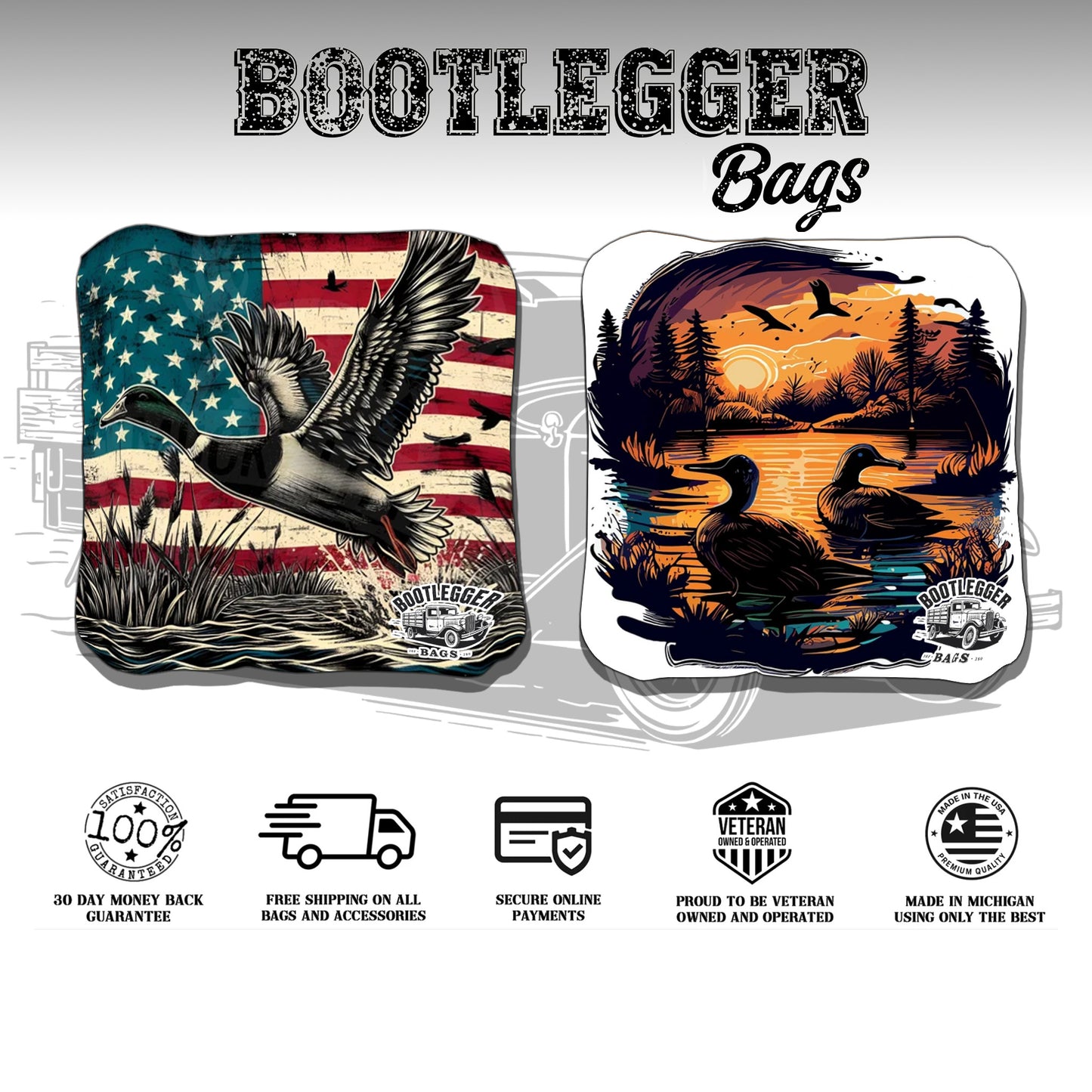 Duck Hunting American Flag Cornhole Bags