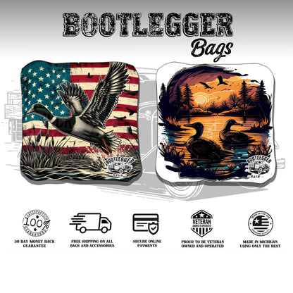 Duck Hunting American Flag Cornhole Bags