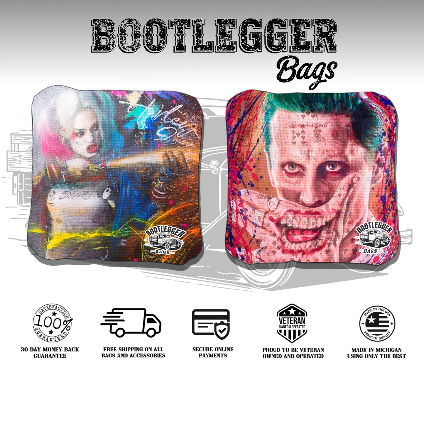 The Joker and Harley Quinn Fan Art Cornhole Bags