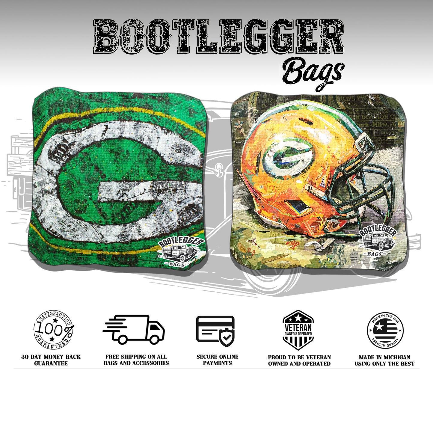 Green Bay Packers Fan Art Cornhole Bags