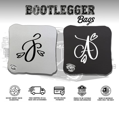 Wedding Monogram with Hearts Cornhole Bags