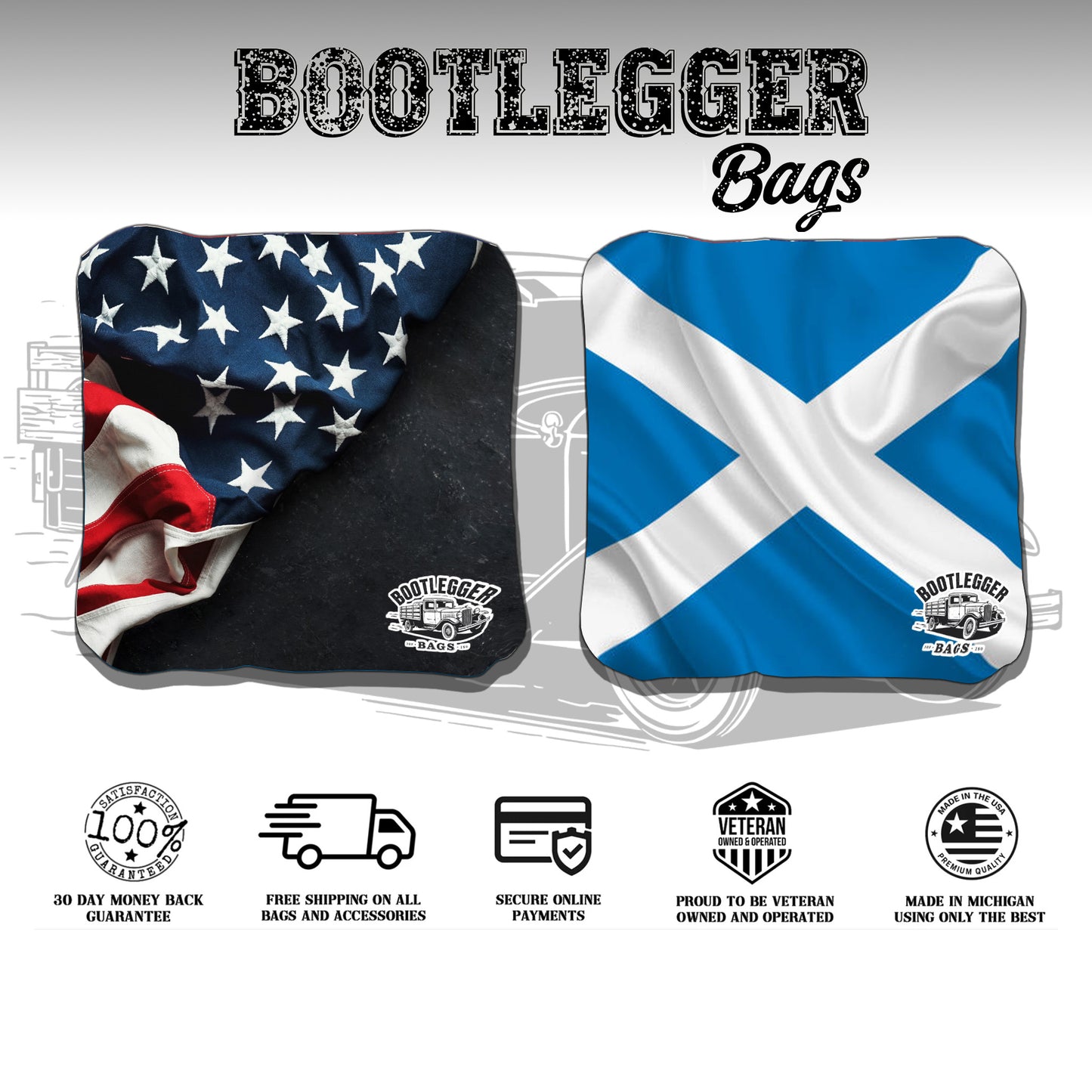 Scottish and American Flag Cornhole Bags