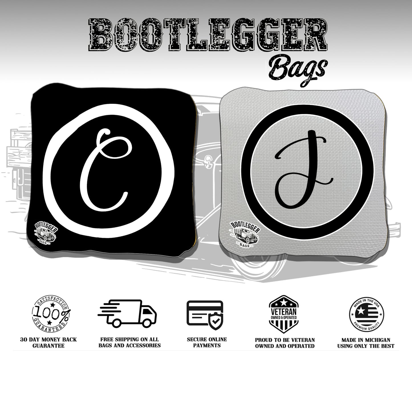 Monogram Wedding Set Black and Grey Cornhole Bags