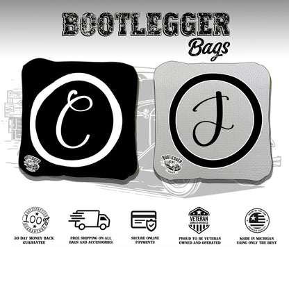 Monogram Wedding Set Black and Grey Cornhole Bags