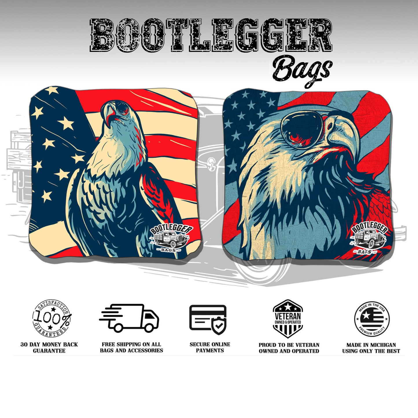 Retro Eagles on American Flags Cornhole Bags