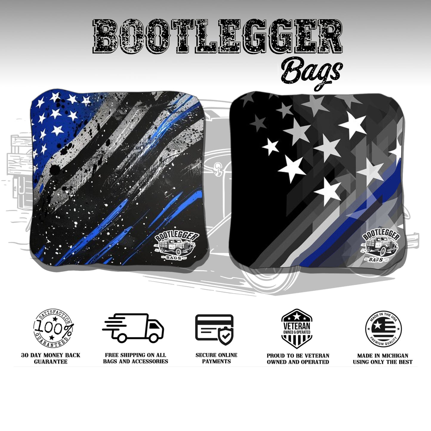 Thin Blue Line Splatter Flag Cornhole Bags