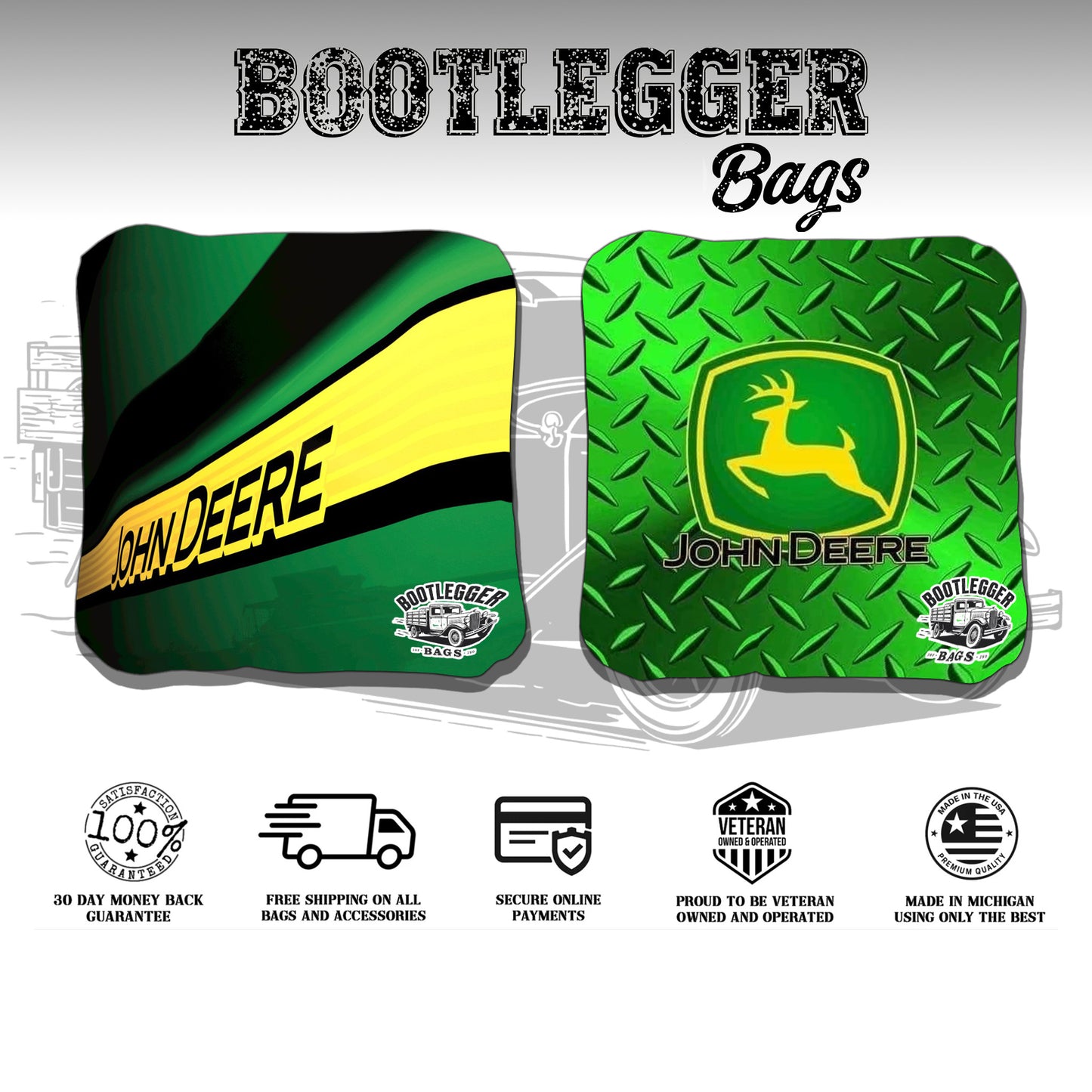 John Deere Green Gun Metal Cornhole Bags