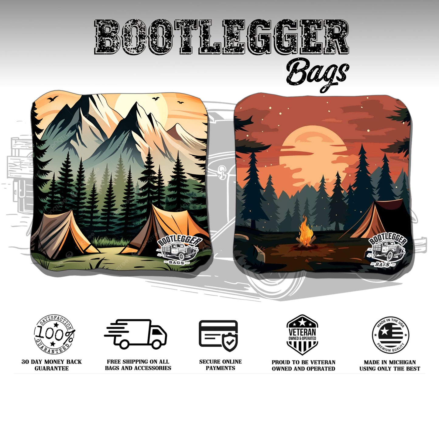 Camping Watercolor Cornhole Bags